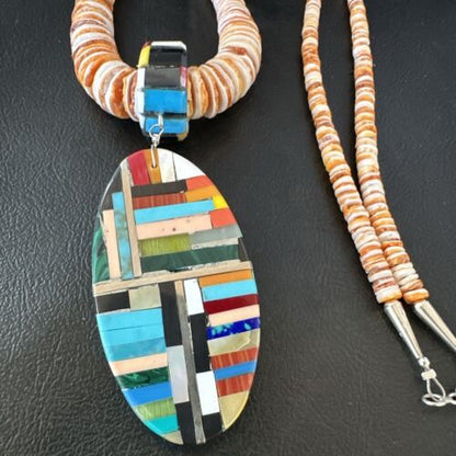 Santo Domingo Multi-Color Spiny Inlay Pendant Necklace | Sterling Silver | 32" | 16855