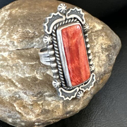Native American Men's Spiny Oyster Ring | Navajo Sterling Silver | Sz 8.5 | 16888