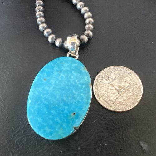 Blue Kingman Turquoise Pendant | Navajo Pearls | Sterling Silver Necklace 20" | 16689