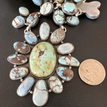 Navajo Blue Golden Hills Turquoise Lariat Necklace Pendant |Authentic Native American Handmade | 16183