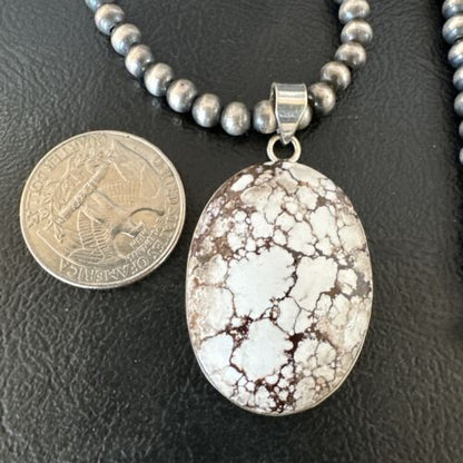 Wild Horse Turquoise Pendant Necklace | Navajo Pearls | Sterling Silver | Authentic Native American Handmade | 15720