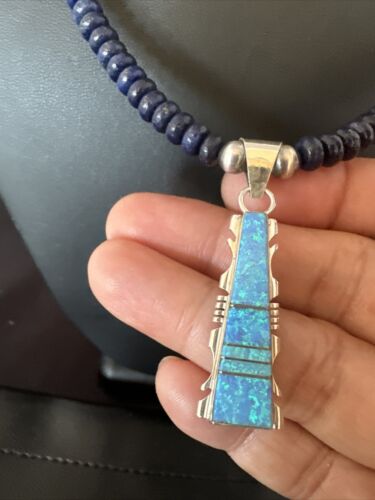 Navajo Opal, Lapis & Turquoise Pendant Necklace | Sterling Silver | Authentic Native American Handmade | 15637
