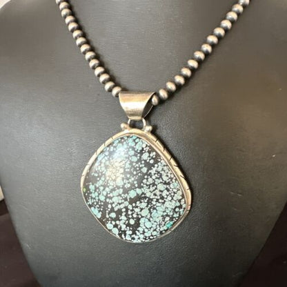 Men's Navajo Blue Spiderweb Turquoise Pendant Necklace | Sterling Silver | Authentic Native American Handmade | 16233