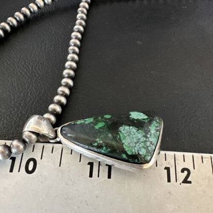 Men's Navajo Sterling Silver Necklace Pendant | Green Spiderweb Turquoise | Authentic Native American Handmade | 16215
