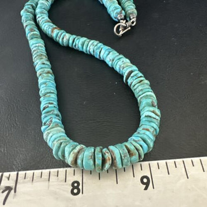 Navajo Blue Turquoise Bead Necklace | 8mm Sterling Silver | 22" | Authentic Native American Handmade | 17581