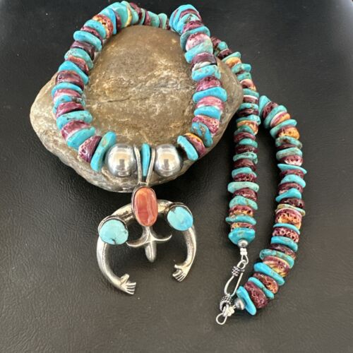 Navajo Men's Turquoise Purple Spiny Naja Pendant Necklace | Sterling Silver | 16967
