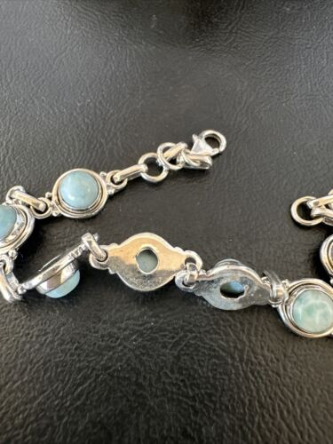 Navajo Blue Larimar Link Bracelet | Sterling Silver | 8" | Authentic Native American Handmade | 16080