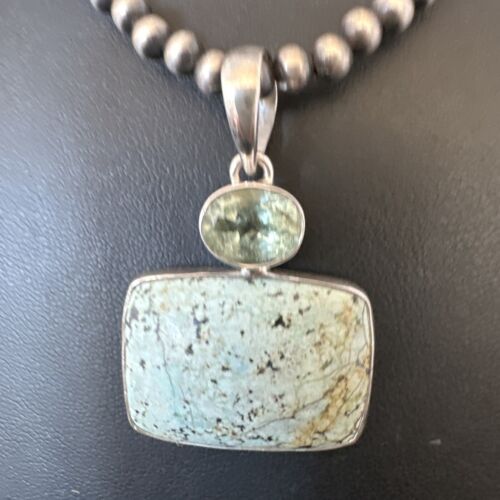 Navajo Dry Creek Turquoise Topaz Pendant Necklace | Sterling Silver | Authentic Native American Handmade | 16307
