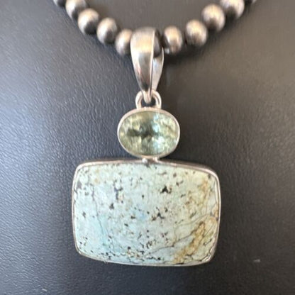Navajo Dry Creek Turquoise Topaz Pendant Necklace | Sterling Silver | Authentic Native American Handmade | 16307