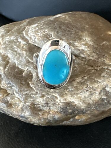 Navajo Sterling Silver Blue Kingman Turquoise Ring | Sz 9 | Authentic Native American Handmade | 17598