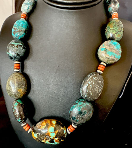 Men's Chunky Spiderweb Turquoise Necklace | Navajo Sterling Silver | Authentic Native American | 21" | 16236 Graduated