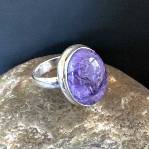 Women's Purple Charoite Navajo Oval Ring | Sterling Silver | Sz 7 | Authentic Native American Handmade | 16051