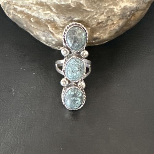 Navajo Blue Spiderweb Turquoise Multi-Stone Ring | Authentic Native American Sterling Silver | Sz 9 | 16705