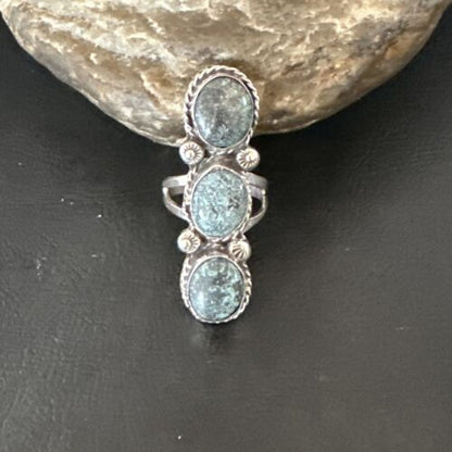 Navajo Blue Spiderweb Turquoise Multi-Stone Ring | Authentic Native American Sterling Silver | Sz 9 | 16705