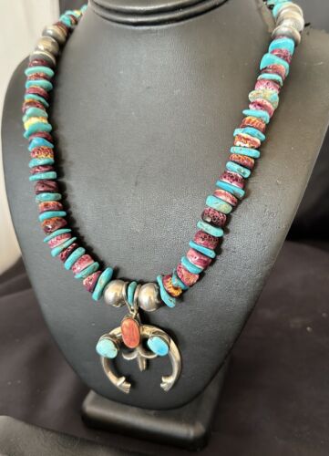 Navajo Men's Turquoise Purple Spiny Naja Pendant Necklace | Sterling Silver | 16967