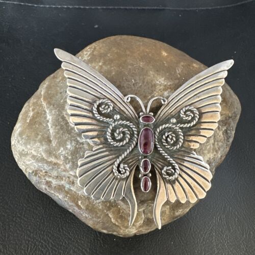 Navajo Butterfly Purple Spiny Oyster Pin Pendant | Sterling Silver | Authentic Native American Handmade | 15233
