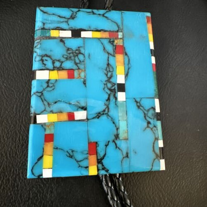 Men's Turquoise Orange Spiny Oyster Bolo Tie | Sterling Silver | Santo Domingo | 15501