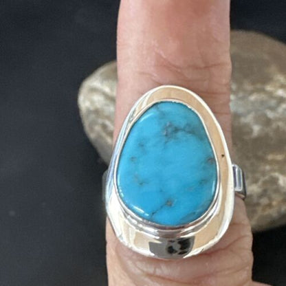 Navajo Blue Kingman Turquoise Ring | Sterling Silver | Sz 8 | Native American Handmade | 16593