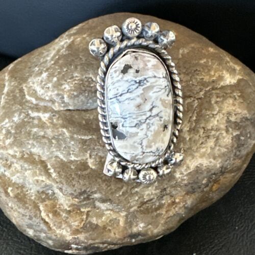 Men's Women's White Buffalo Turquoise Ring | Navajo Sterling Silver | Sz 9 | 13349