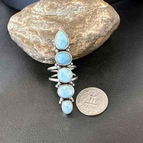 Navajo Blue Larimar Multi-Stone Cluster Ring | Authentic Native American Sterling Silver | Sz 9.5 | 16607