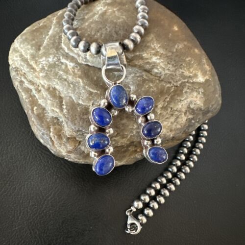 Navajo Horseshoe Naja Blue Lapis Pendant Necklace | Sterling Silver | Authentic Native American Handmade | 15753
