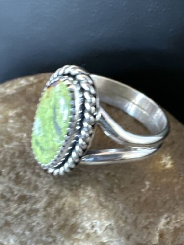 Navajo Green Gaspeite Ring | Sterling Silver | Sz 8 | Authentic Native American Handmade | 16399