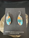 Navajo Blue Turquoise & Orange Spiny Oyster Inlay Dangle Earrings | Sterling Silver | 15586