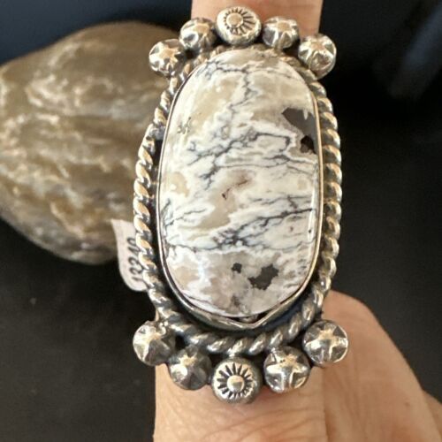 Men's Women's White Buffalo Turquoise Ring | Navajo Sterling Silver | Sz 9 | 13349