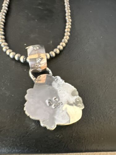 Navajo Green Gaspeite Pendant Necklace | Sterling Silver | Authentic Native American Handmade | 14998