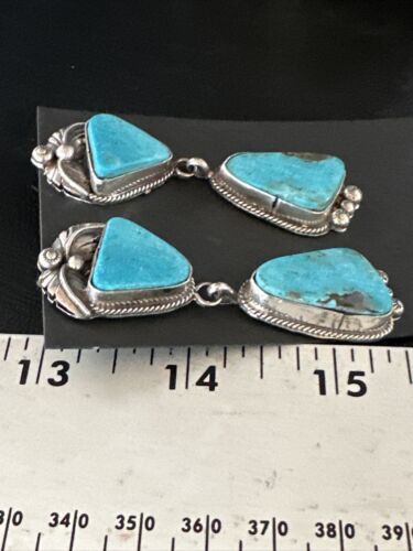 Kingman Turquoise Dangle Earrings | Navajo Handmade | Sterling Silver | Authentic Native American | 14877