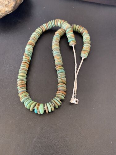 Navajo Green Royston Turquoise Necklace | Sterling Silver | 22" | Authentic Native American Handmade | 11706