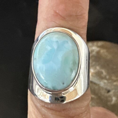 Navajo Blue Larimar Ring | Sterling Silver | Sz 7 | Authentic Native American Handmade | 17664