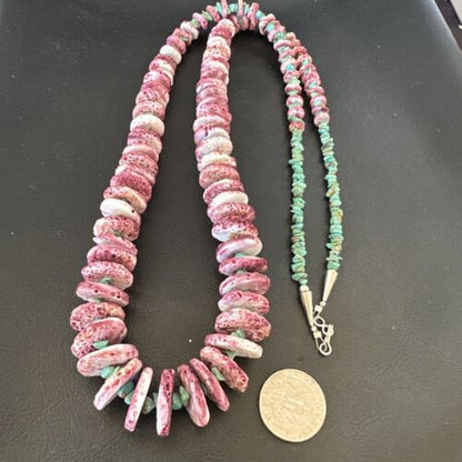 Authentic Navajo Purple Spiny Oyster & Blue Turquoise Necklace | Sterling Silver Navajo Pearls | 34" | 16791