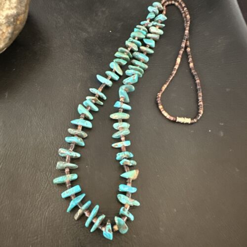 Navajo Kingman Turquoise Shell Necklace | Sterling Silver | 28" | Authentic Native American Handmade | 17398
