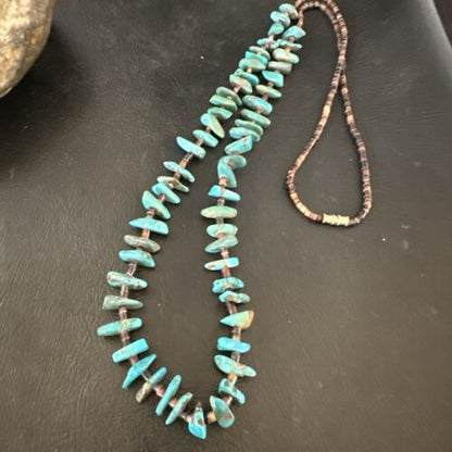 Navajo Kingman Turquoise Shell Necklace | Sterling Silver | 28" | Authentic Native American Handmade | 17398