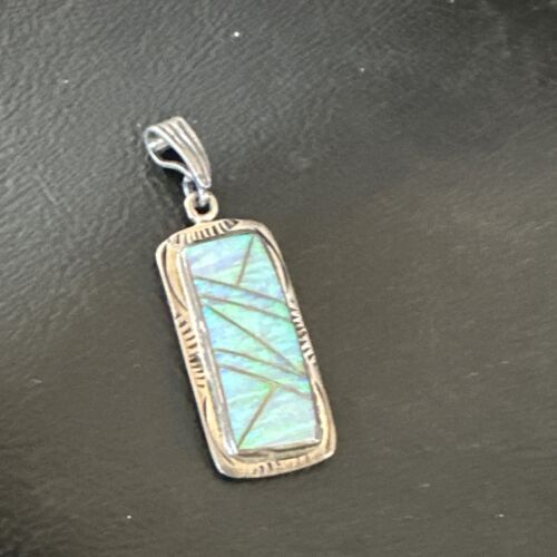 Navajo Blue Fire Opal Inlay Pendant | Sterling Silver | Authentic Native American Handmade | 16484