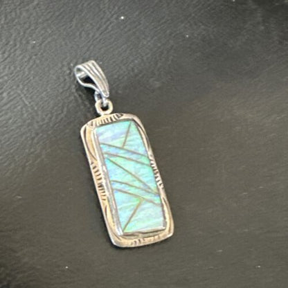 Navajo Blue Fire Opal Inlay Pendant | Sterling Silver | Authentic Native American Handmade | 16484