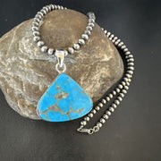 Navajo Blue Kingman Turquoise Pendant Necklace | Sterling Silver | 20" | Authentic Native American Handmade | 17002