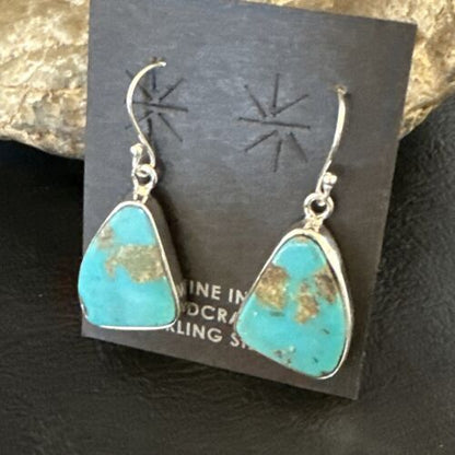 Navajo Blue Turquoise Dangle Earrings | Sterling Silver | Authentic Native American Handmade | 15438