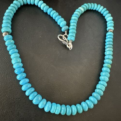 Navajo Blue Turquoise Necklace | Sterling Silver Pearls | 19" | Authentic Native American Handmade | 16953