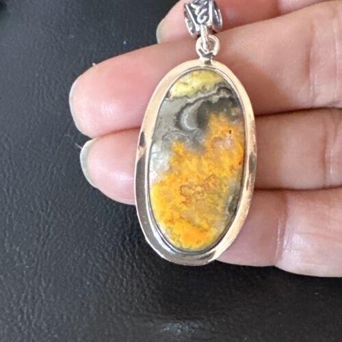 Navajo Bumblebee Jasper Pendant Necklace | Sterling Silver | Authentic Native American Handmade | 15961