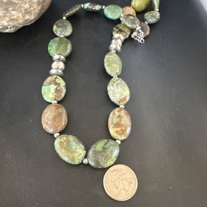 Navajo Green Turquoise Chunky Necklace | Sterling Silver | Graduated | Authentic Native American | 23" | 15202