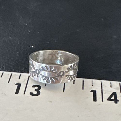 Navajo Stamped Sterling Silver Wide Band Pinky Ring | Sz 4.5 | Authentic Native American Handmade | 15297