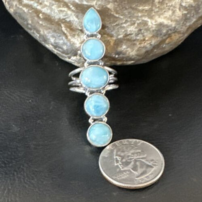 Navajo Women's Cluster Blue Larimar Ring | Authentic Native American Sterling Silver | Multi-Stone | Sz 7.5 | 16151