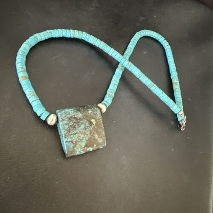 Navajo SpiderWeb Turquoise Heishi Pearls Necklace | Sterling Silver | 20" | Authentic Native American Handmade | 17097