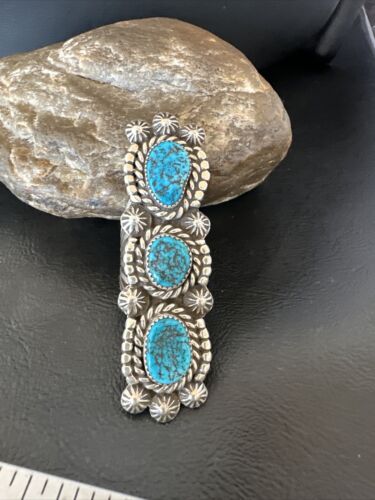 Navajo Blue Kingman Turquoise Cluster Ring | Authentic Native American Sterling Silver | Multi-Stone | Sz 9 | 16322