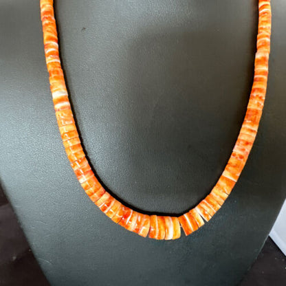 Navajo Graduated Orange Spiny Oyster Necklace | Sterling Silver | Authentic Native American | 18" | 16264
