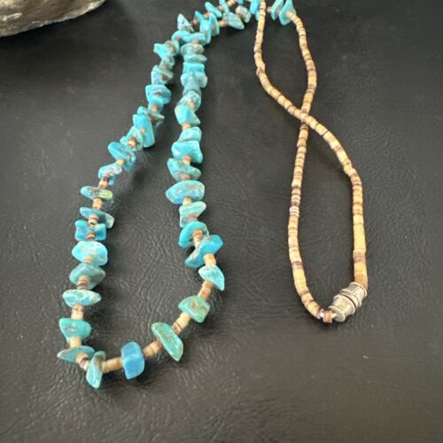 Navajo Kingman Turquoise Shell Necklace | Sterling Silver | 28" | Authentic Native American Handmade | 17400