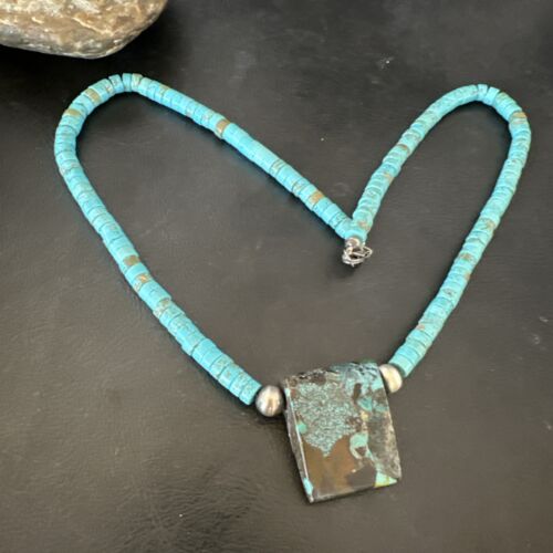 Navajo SpiderWeb Turquoise Heishi Pearls Necklace | Sterling Silver | 20" | Authentic Native American Handmade | 17094