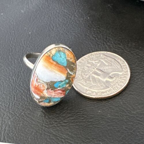Navajo Turquoise Spiny Oyster Ring | Sterling Silver | Sz 8 | Authentic Native American Handmade | 16608
